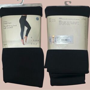 A New Day - Women's Cozy French Terry Lined Leggings High Waist Black - L/XL
